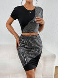  | SHEIN Privé Contrast Sequin Crop Tee & Bodycon Skirt | Top and Pant Set | Shein | OneHub