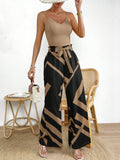 SHEIN Privé Solid Cami Top & Geo Print Knot Front Wide Leg Pants