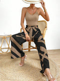 SHEIN Privé Solid Cami Top & Geo Print Knot Front Wide Leg Pants