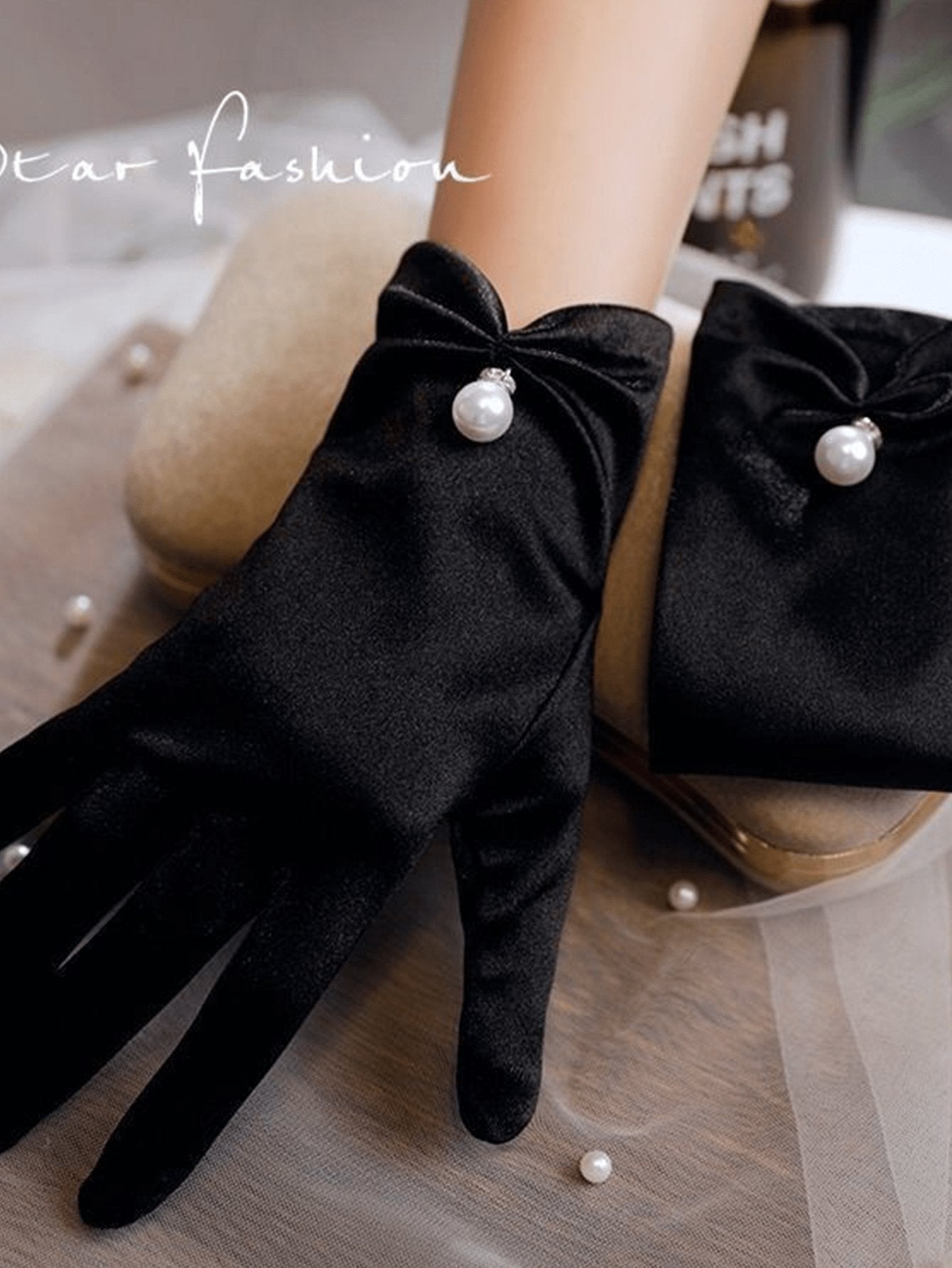  | SHEIN 1pair Women's French Vintage Black Pearl Gloves, Thin Sunscreen Party Satin Gloves For Formal Occasions | Gloves | Shein | OneHub