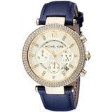  | Michael Kors Parker Blue Leather Strap Gold Dial Chronograph Quartz Watch for Ladies - MK-2280 | Watches | Michael Kors | OneHub