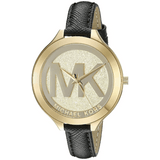  | Michael Kors Slim Runway Black Leather Strap Gold Dial Quartz Watch for Ladies - MK2392 | Watches | Michael Kors | OneHub