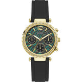 Guess Solstice Black Silicone Strap Mother of pearl Dial Chronograph Quartz Watch for Ladies - GW0113L1