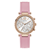  | Guess Solstice Pink Silicone Strap Silver Dial Chronograph Quartz Watch for Ladies - GW0113L4 | Watches | Guess | OneHub