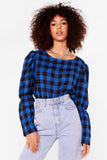 Nasty Gal Check the Party Gingham Puff Sleeve Blouse