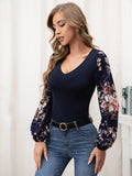 SHEIN Contrast Floral Lantern Sleeve Top