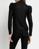 River Island Black Lace Tie Neck Top