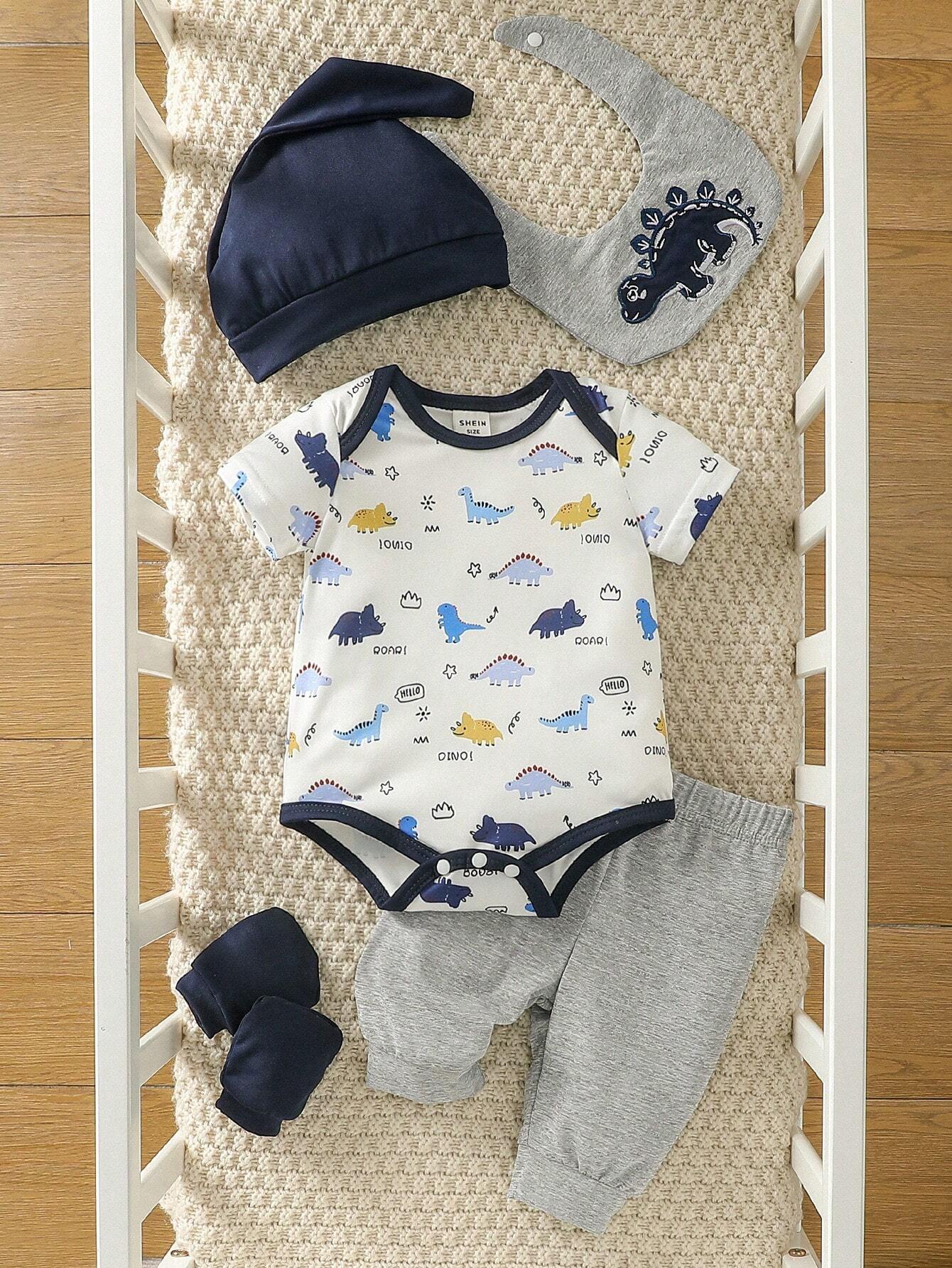  | SHEIN Baby Boys' Dinosaur Printed Romper And Solid Color Pants Set | Dress | Shein | OneHub