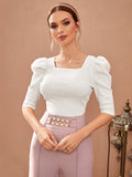  | SHEIN Modely Puff Sleeve Square Neck Tee | Top | Shein | OneHub