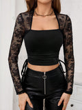  | SHEIN Priv̩ Women's Square Neck Lace Patchwork Fitted Top | Top | Shein | OneHub
