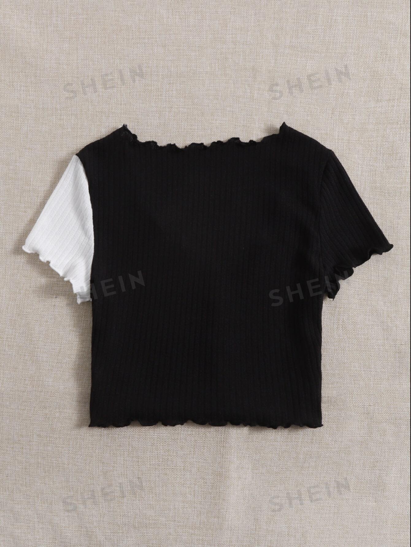  | SHEIN Qutie Two Tone Lettuce Trim Tee | Top | Shein | OneHub
