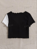  | SHEIN Qutie Two Tone Lettuce Trim Tee | Top | Shein | OneHub