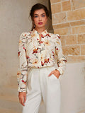 SHEIN Floral Print Notch Neck Blouse