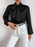  | Shein Satin Tie Neck Bishop Sleeve Blouse | Blouse | Shein | OneHub