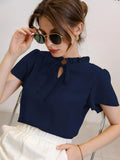 Shein Tie Neck Puff Sleeve Blouse