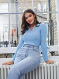 Shein V-neck Solid Rib-Knit Sweater