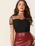 Shein Vine Mesh Yoke Trim Blouse