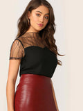 Shein Vine Mesh Yoke Trim Blouse