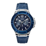  | Guess Rigor Blue Leather Strap Blue Dial Chronograph Quartz Watch for Gents - W0040G7 | Watches | Guess | OneHub