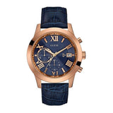 Guess Atlas Blue Leather Strap Blue Dial Chronograph Quartz Watch for Gents - W0669G2