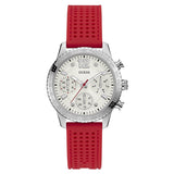  | Guess Marina Red Silicone Strap Silver Dial Chronograph Quartz Watch for Ladies - W1025L2 | Watches | Guess | OneHub