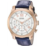 Guess Anchor Blue Leather Strap Silver Dial Chronograph Quartz Watch for Gents - W1105G4