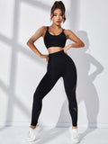  | SHEIN Yoga Sxy 2pcs Seamless Fitness Yoga Suit Gym Outfits Set Strappy Back Cami Scrunch Butt Hollow Out Tights | Sports Leggings | Shein | OneHub